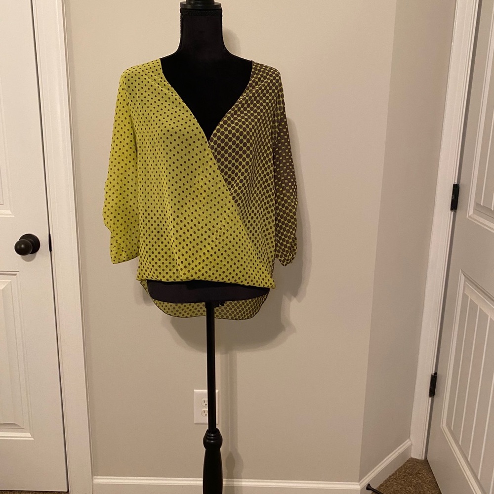 Chelsea & Violet lime green polka dot blouse